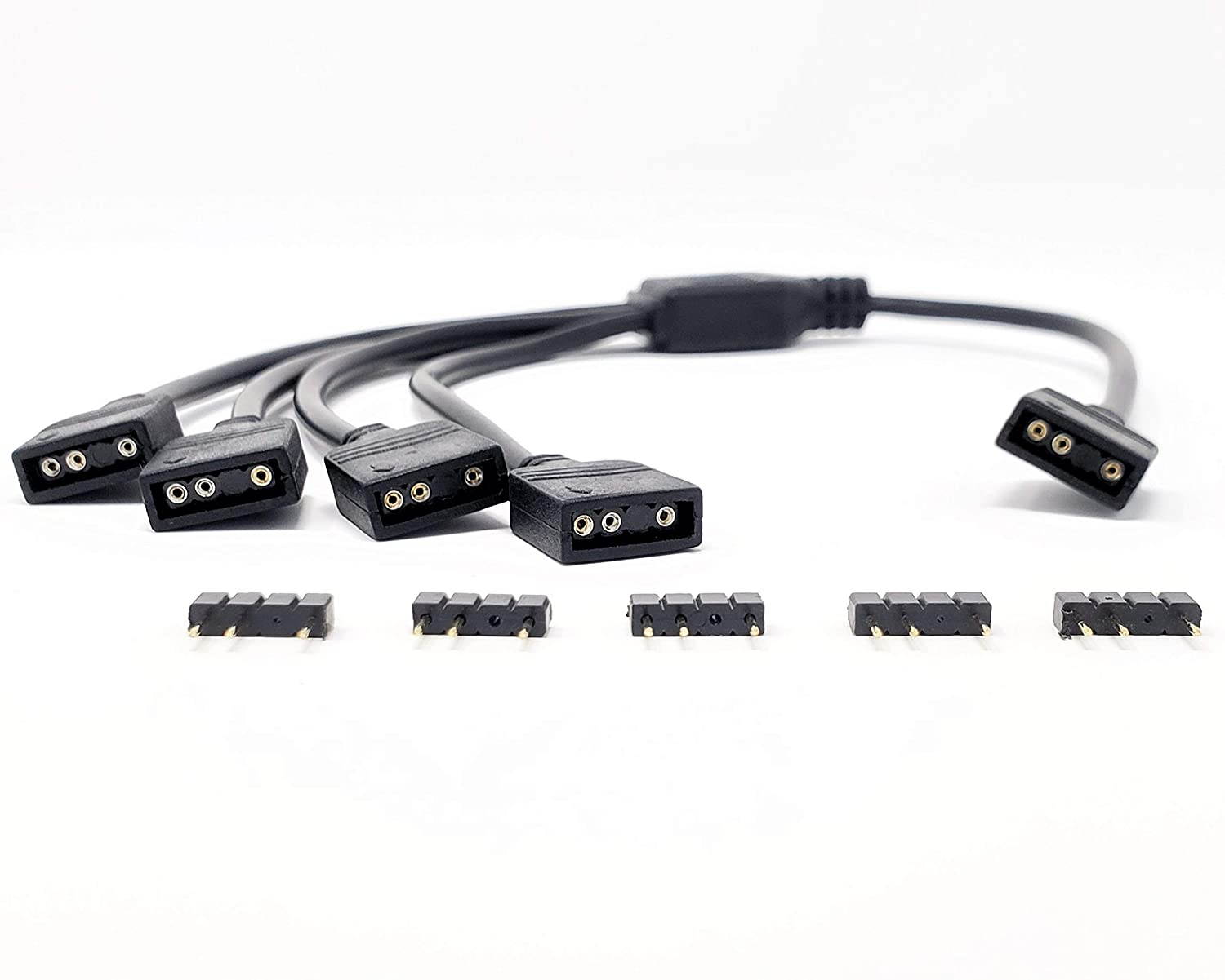 Micro Connectors 30cm Addressable RGB (ARGB) 1 to 4 Splitter Cable with/5 Male Pins (F04-04ARGB-30)