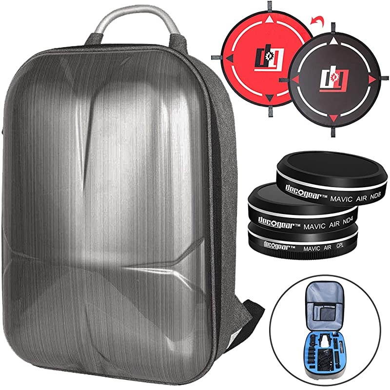 DJI Mavic Air Accessory Bundle EVAProtected Hardshell Travel Backpack with 3Pc Filter Kit ND4 + ND8 + CPL and Landing Pad