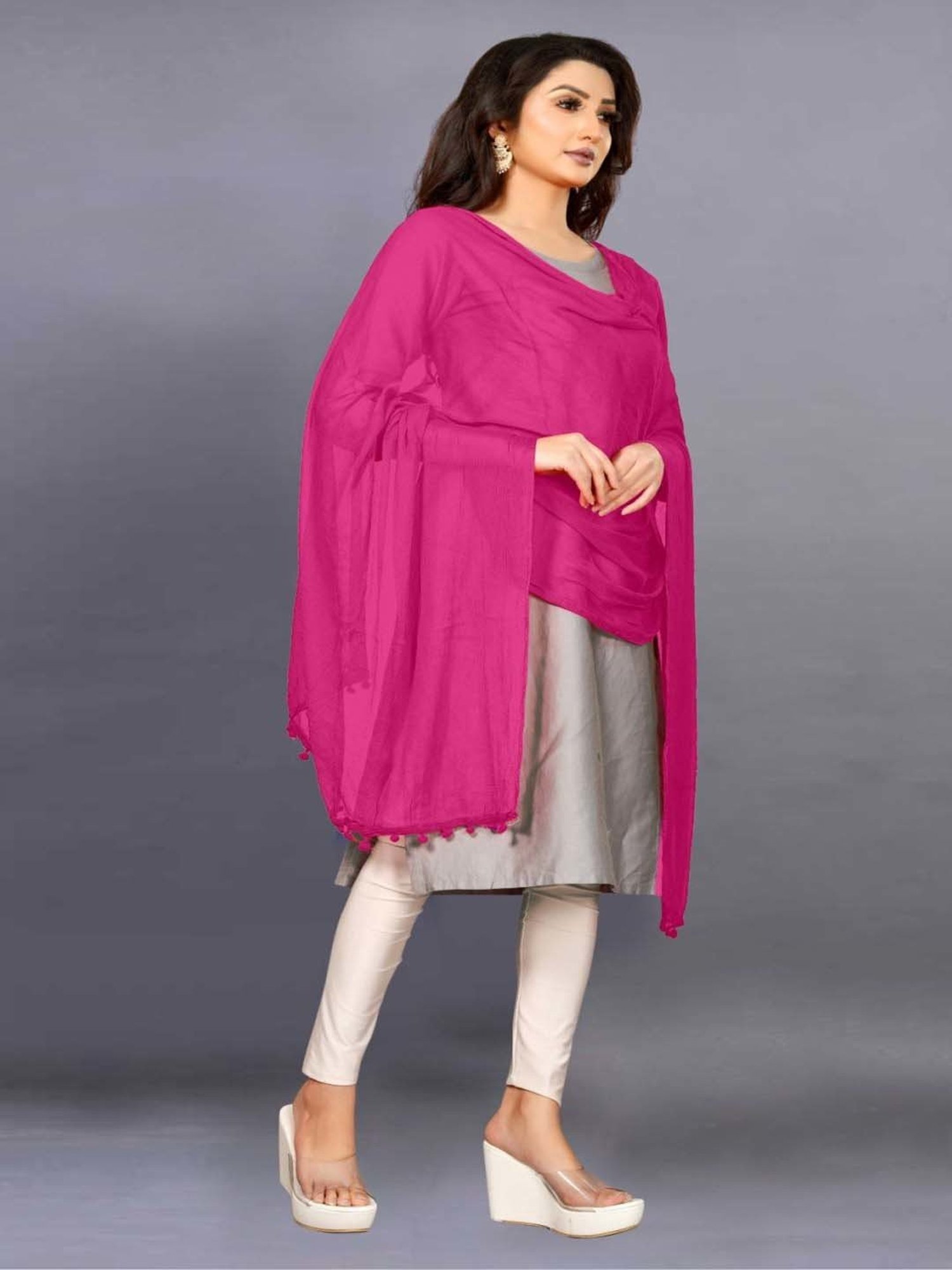 APNISHA Pink Plain Dupatta
