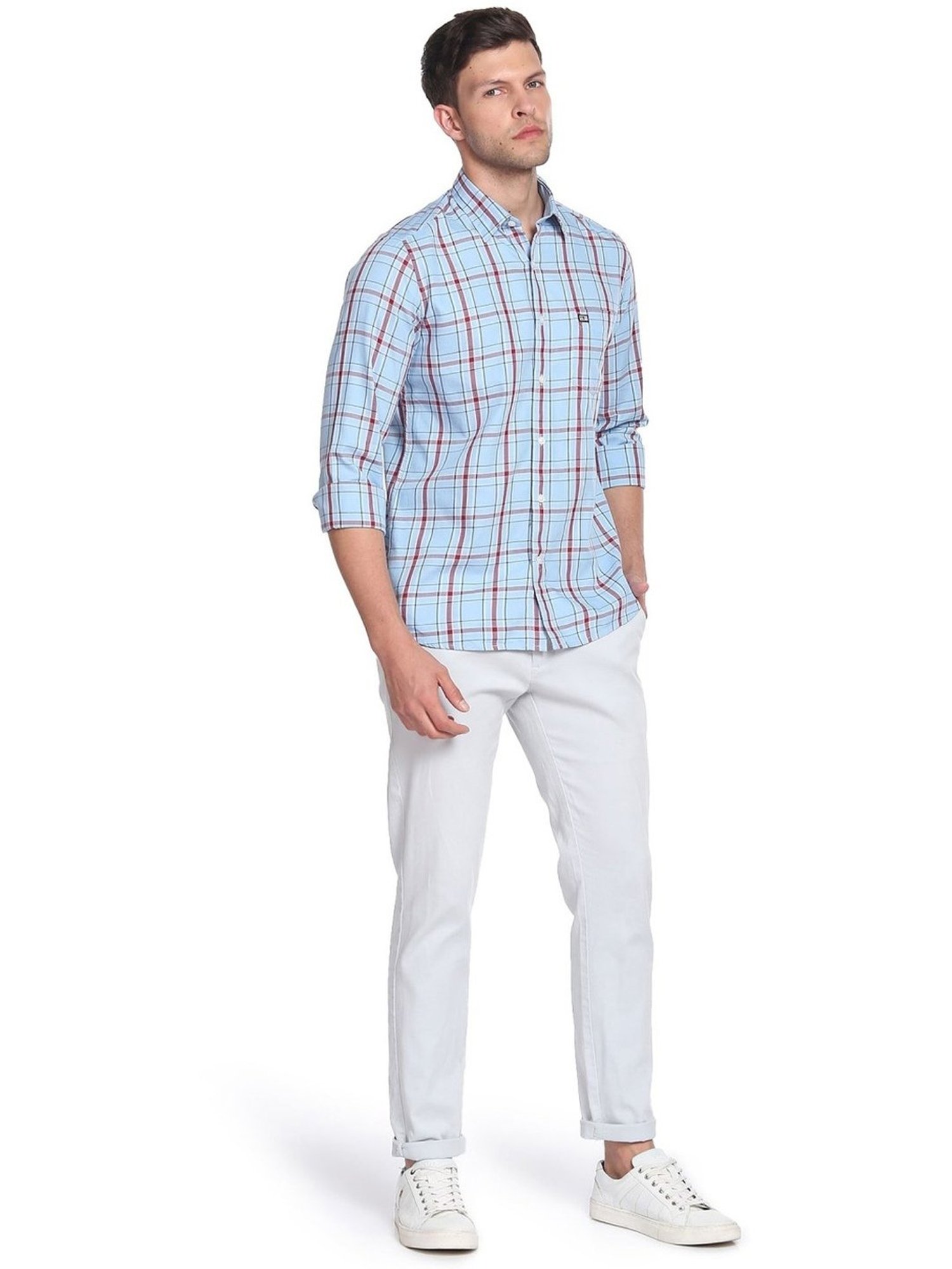 Arrow Sport Blue Cotton Slim Fit Checks Shirt