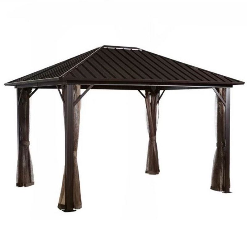 Sojag Genova Aluminum Hardtop 10 x 12 Ft Outdoor Gazebo Sun Shelter, Dark Brown