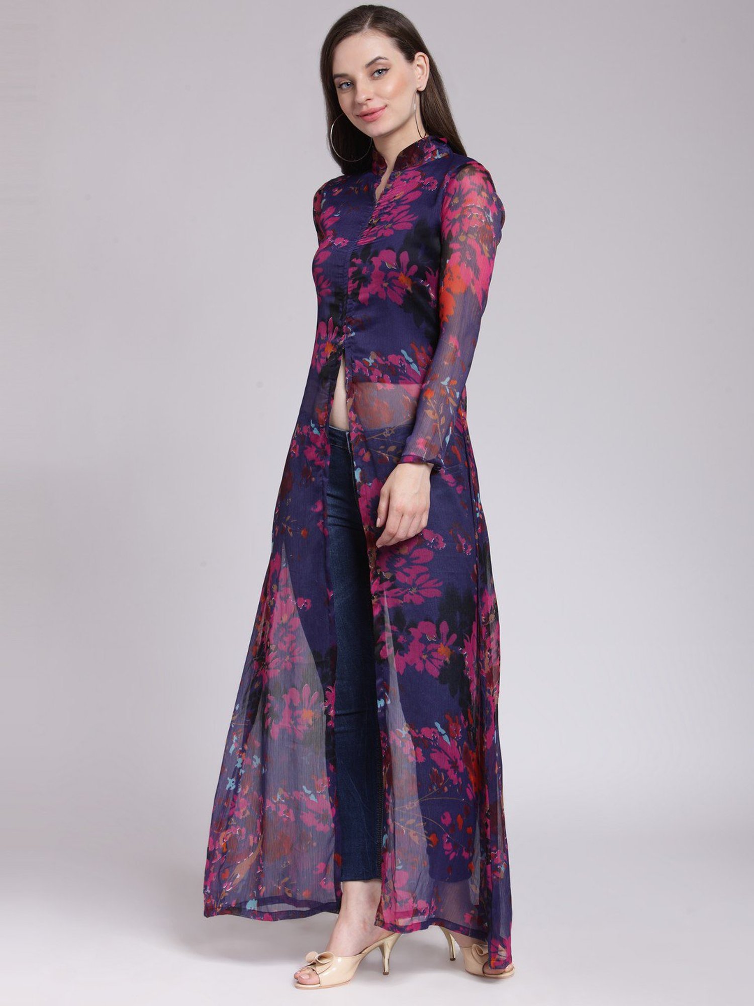Scorpius Purple Floral Print Long Top