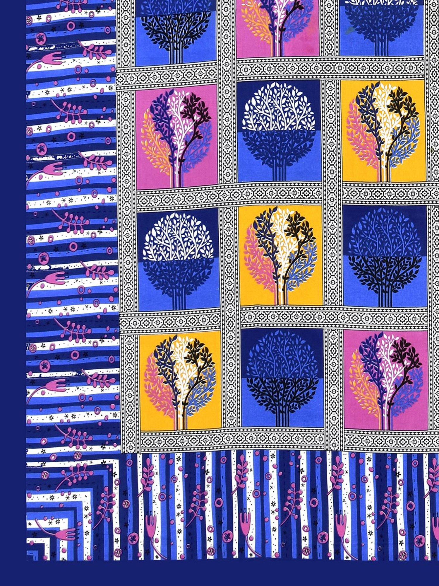 Living Roots Multicolor Jaipuri Printed Cotton Bed Sheet with 2 Pillow Cover