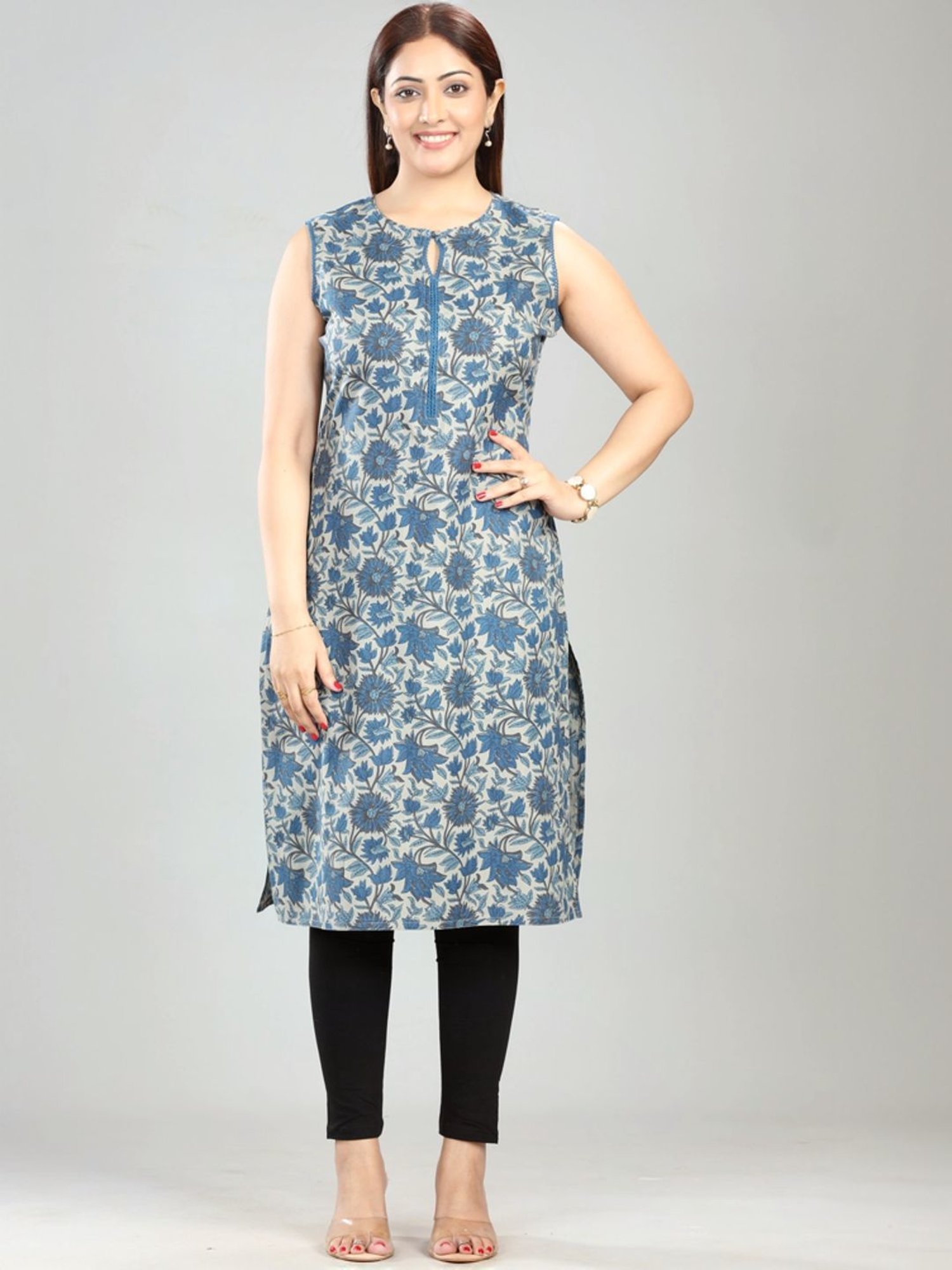 Cotton Culture Blue Cotton Printed Straight Kurta