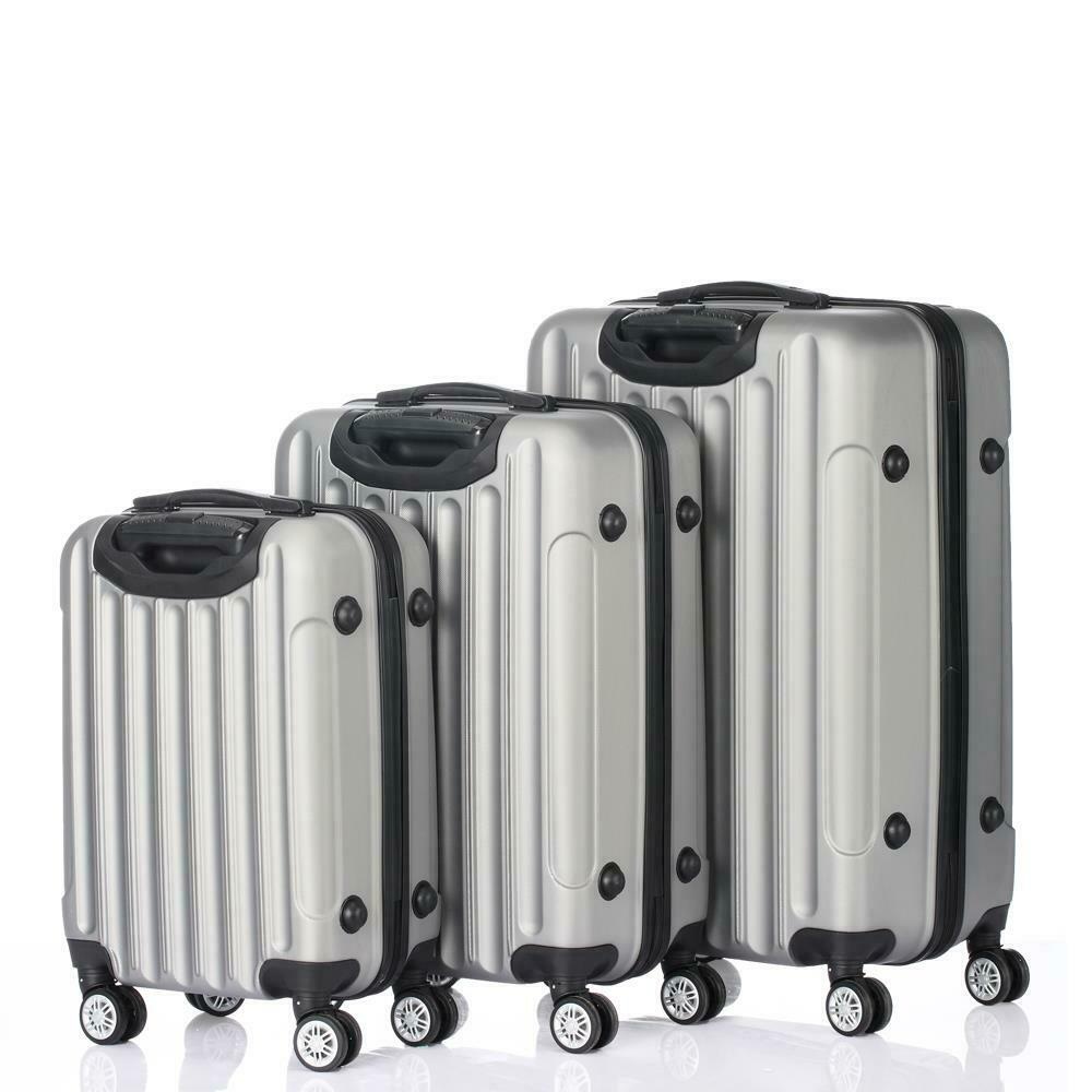 3PCS Travel Luggage Set Bag ABS Trolley Hard Shell Suitcase Gray