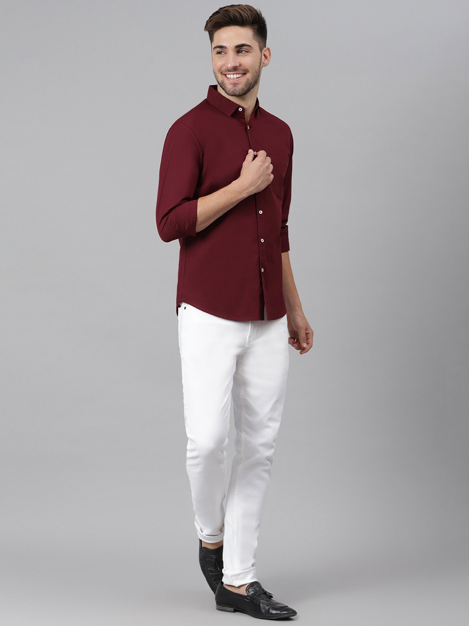 Dennis Lingo Maroon Cotton Slim Fit Shirt