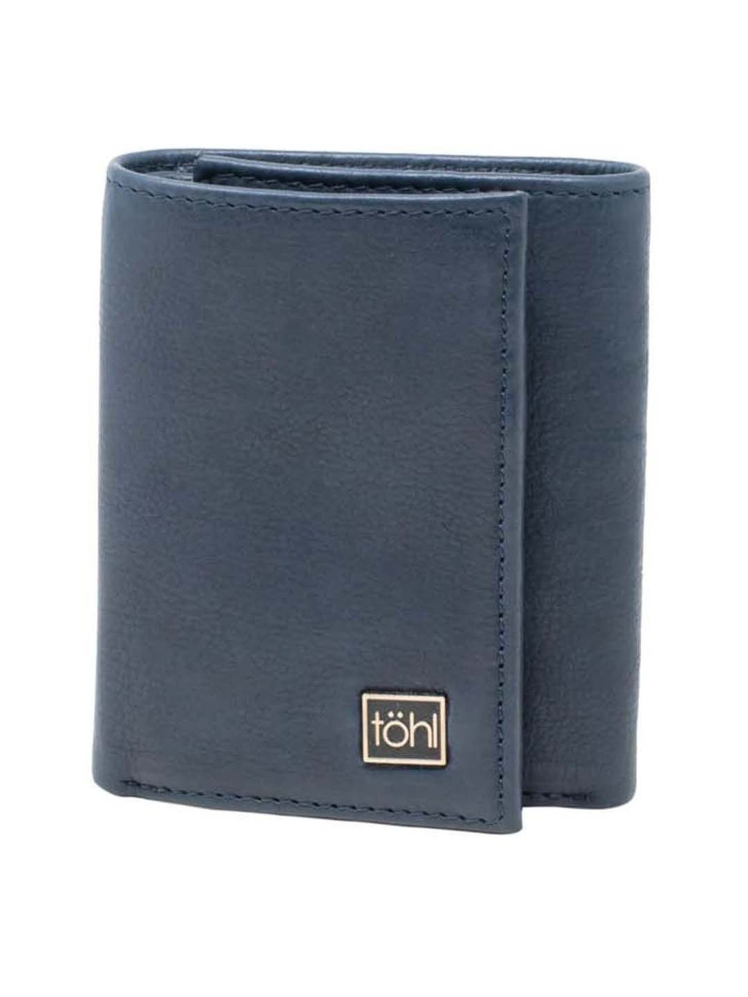 Tohl Blue Casual Leather Tri-Fold Wallet for Men