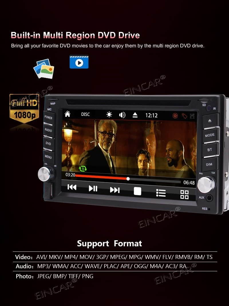 EinCar Double Din Car Stereo Three Types Wince UI Car CD DVD Player 2 Din Headunit with Bluetooth/Radio/USB/TF/AUX 6.2 Inch HD Capacitive Touchscreen with GPS Navigation Rearview Camera + Remote Con