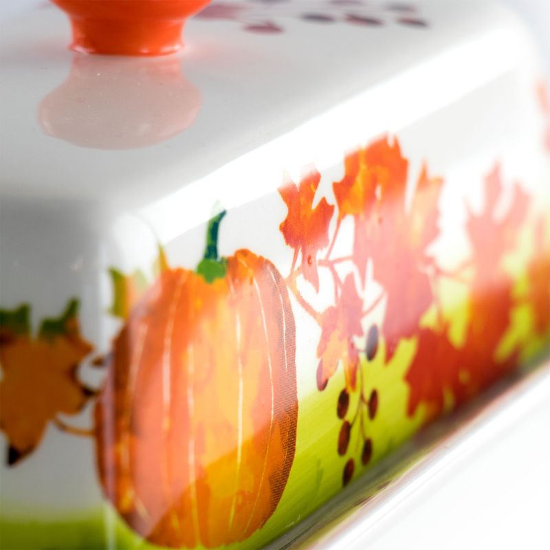 Gibson Home Harvest Leaves 7.7 Inch Durastone Butter Dish with Lid