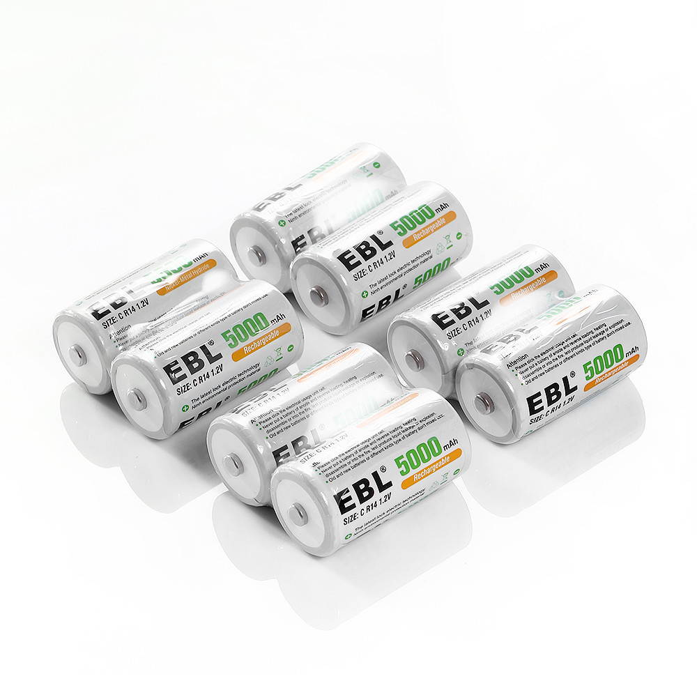 EBL 4 Pack Size C R14 Battery 1.2V 5000mAh Ni-MH Rechargeable Batteries