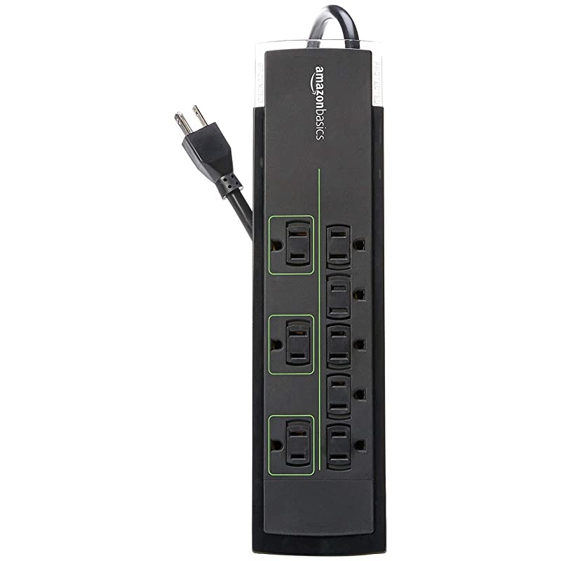 Basics 8-Outlet Power Strip Surge Protector | 4,500 Joule, 12-Foot Cord