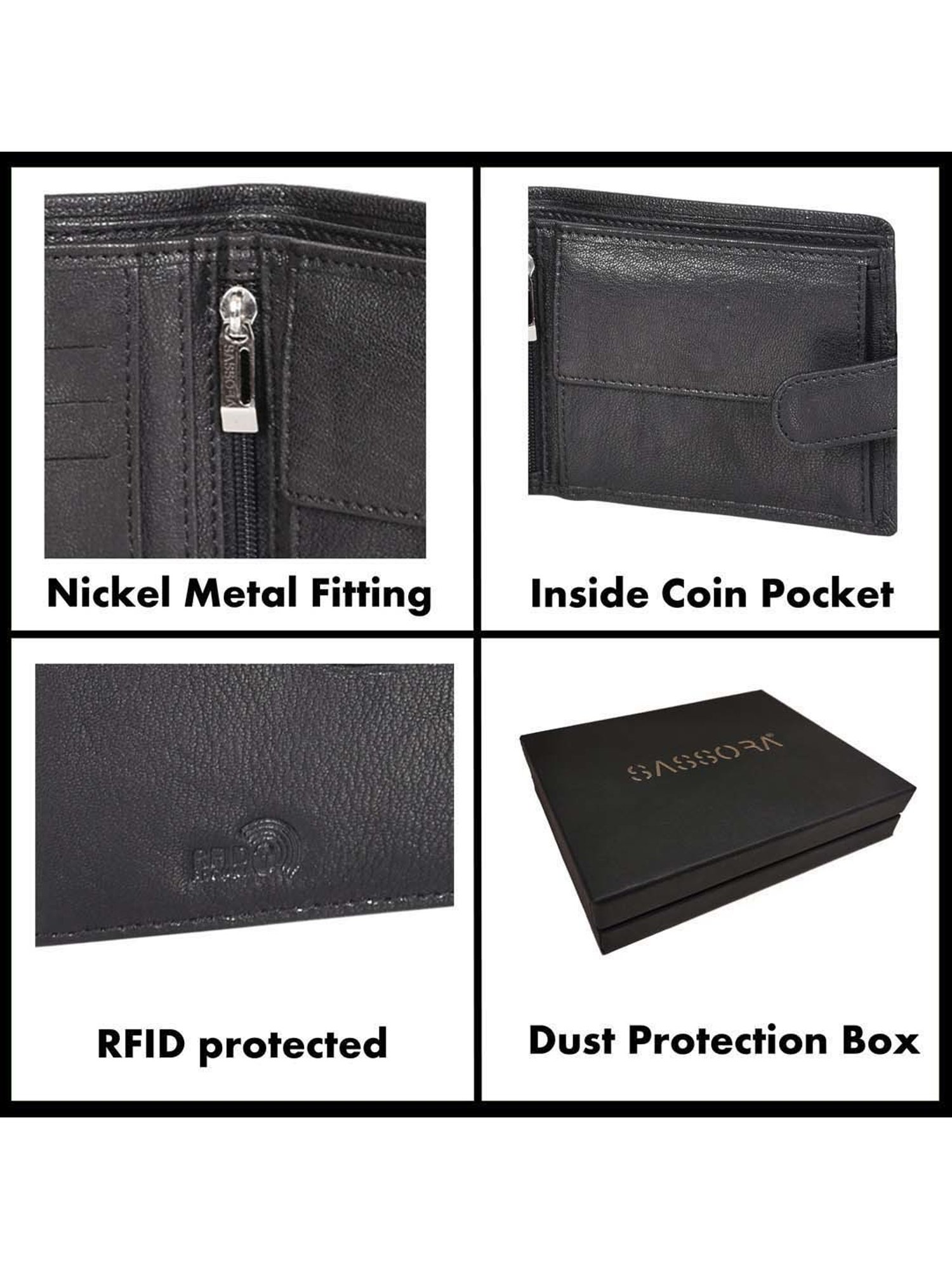 SASSORA Black Casual Leather Rfid Bi-Fold Wallet for Men