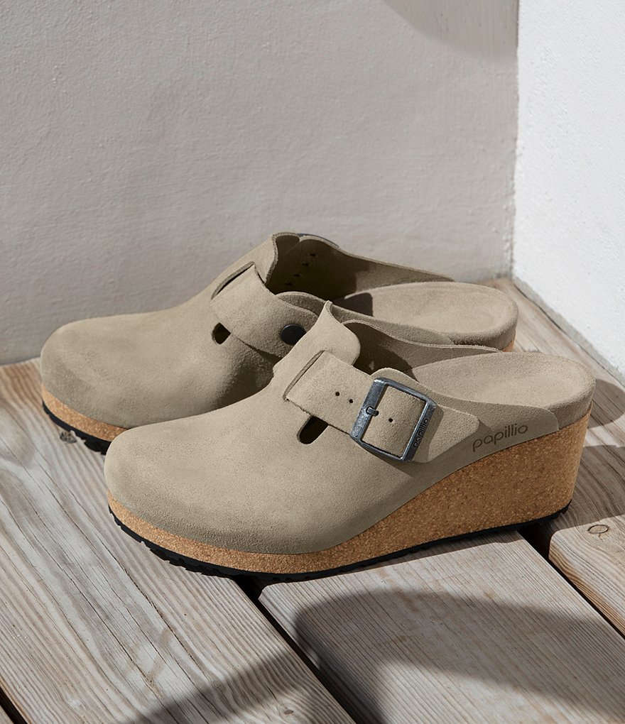 Birkenstock Women's Fanny Suede Cork Wedge Clogs