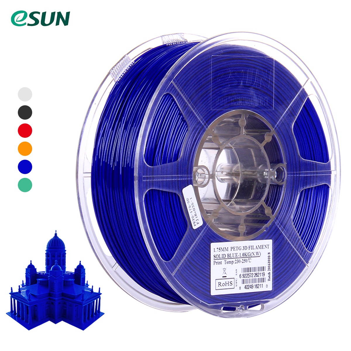 eSUN PETG 1.75mm 3D Printer Filament Printing Consumables Dimensional Accuracy: +/- 0.05mm 1kg(2.2lb) Spool Material Refills Solid Green