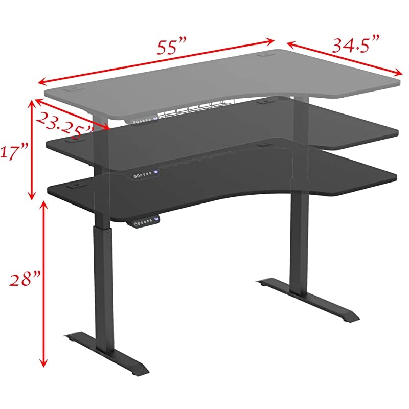 55-Inch Large Electric Height Adjustable Computer L-Shaped Desk, Black