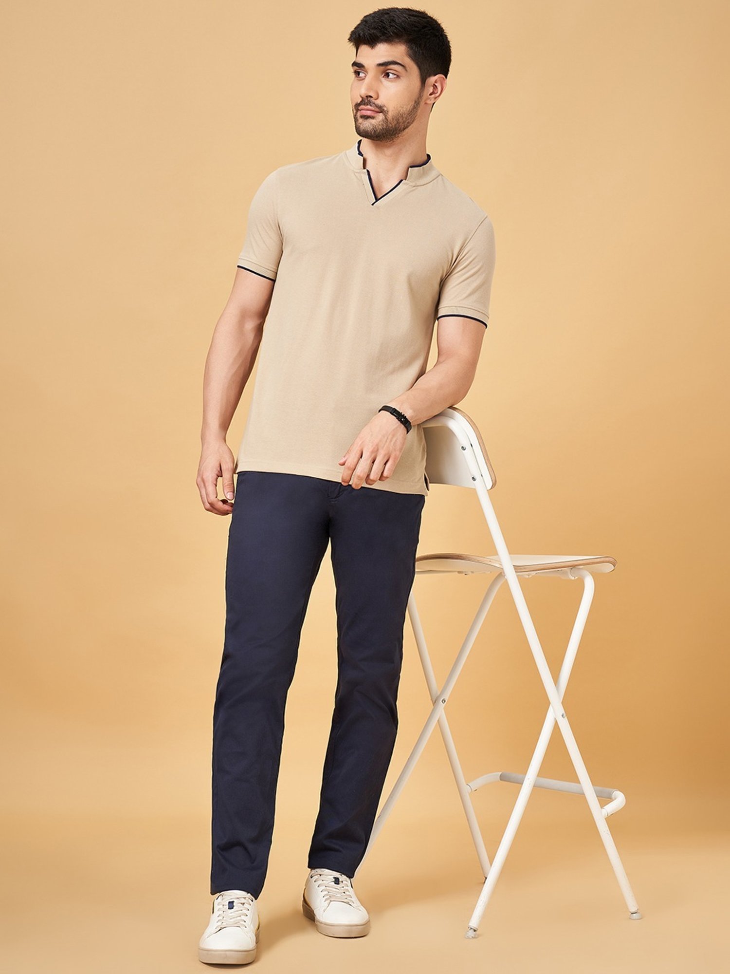 Byford By Pantaloons Beige Slim Fit T-Shirt