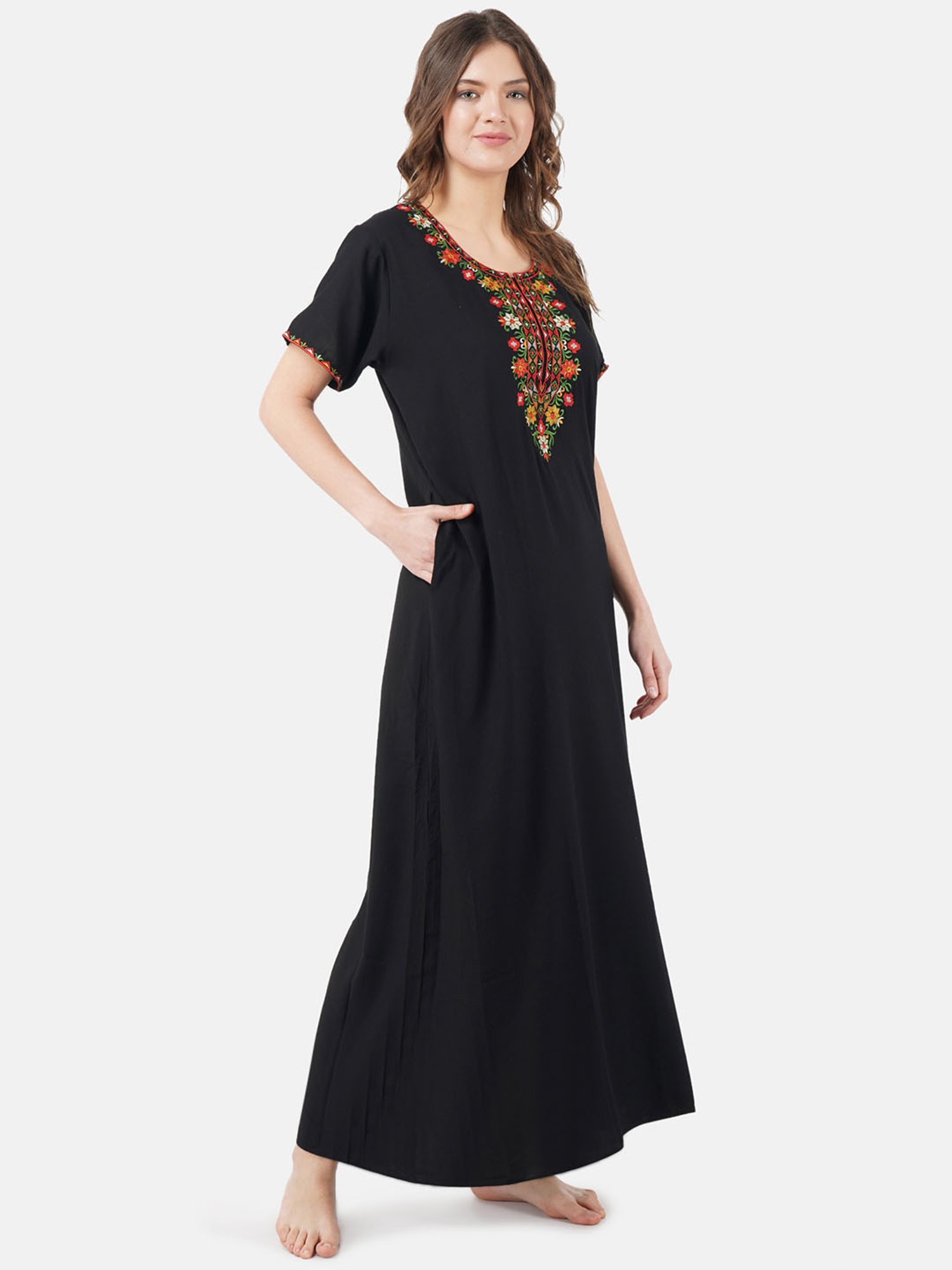 KOI SLEEPWEAR Black Embroidered Nighty