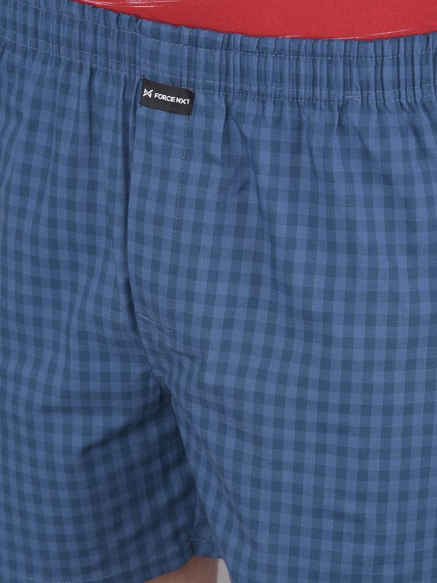 Force NXT Blue & Red Cotton Regular Fit Checks Boxers - Pack Of 2