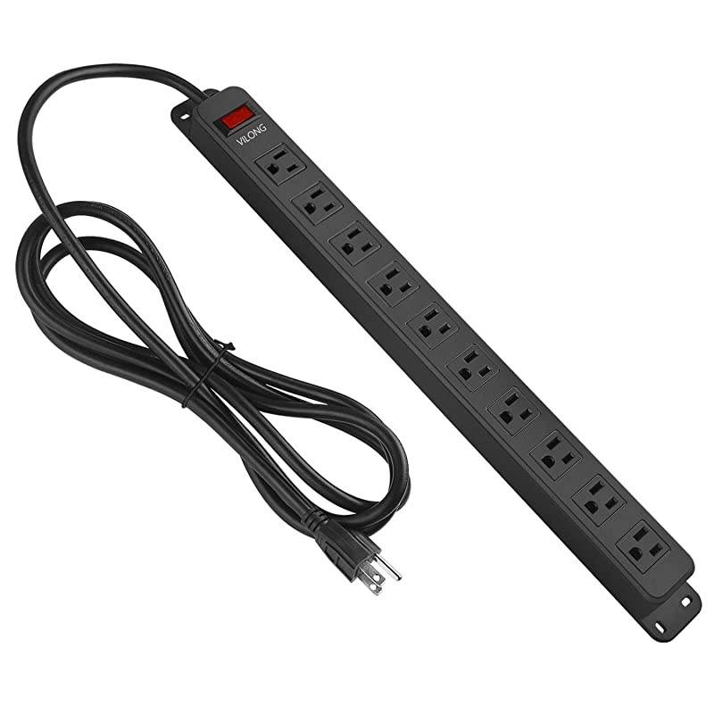 Outlets Power Strip 82 Ft 14AWG Cord Straight Plug for Commercial Industrial School and Home15A 125V 1875W Black