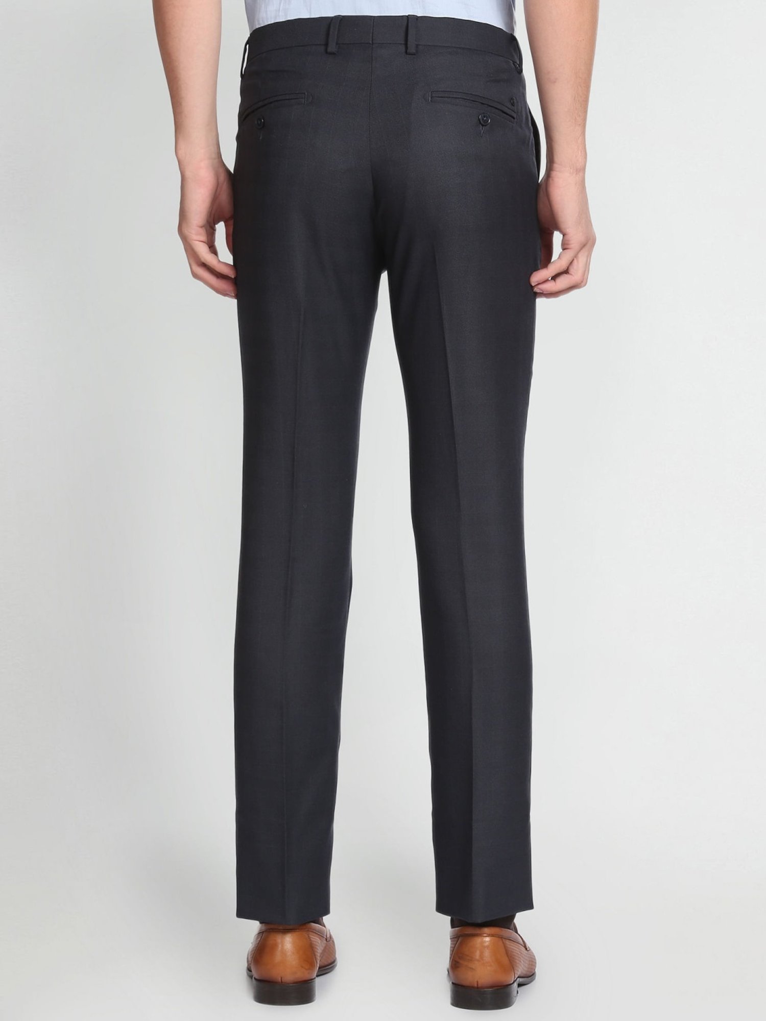 Arrow Navy Regular Fit Checks Trousers