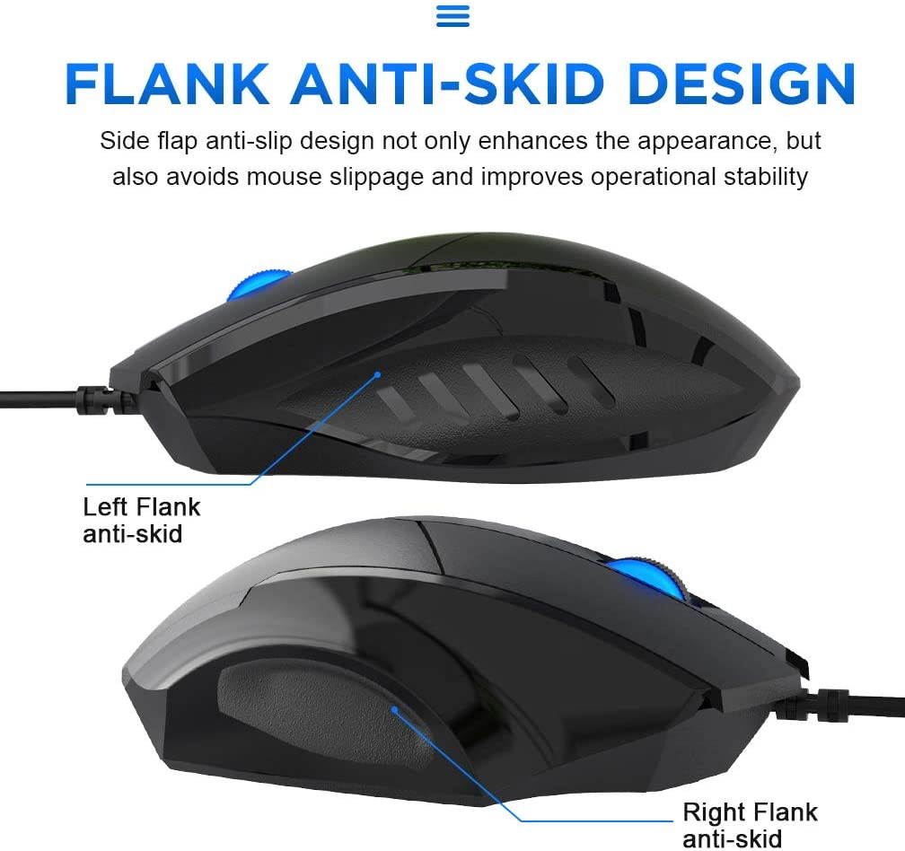 [Upgraded] Wired USB Mouse, Silent Click and Optical Tracking,1200DPI, 3-Buttons, Corded Mouse for PC Computer Laptop MacBook Office, Black