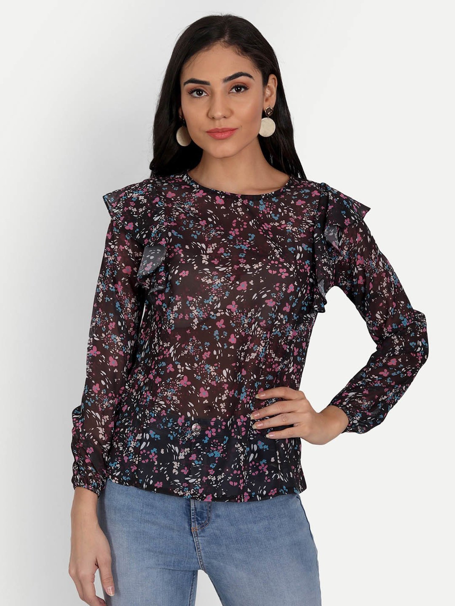 MASAKALI.CO Black Floral Print Top