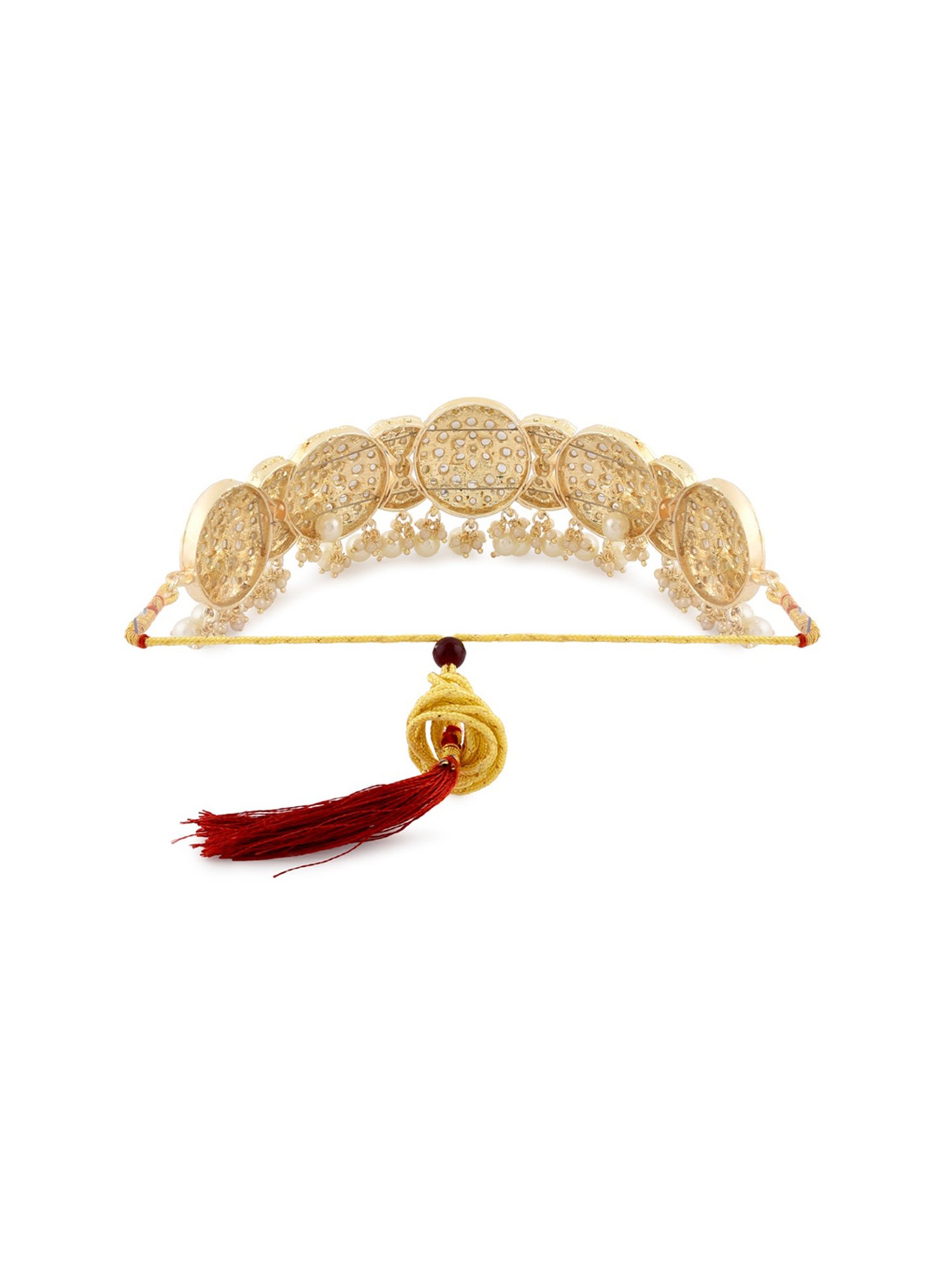 Zaveri Pearls Gold Tone Traditional Kundan Necklace, Earring & MaangTikka Set