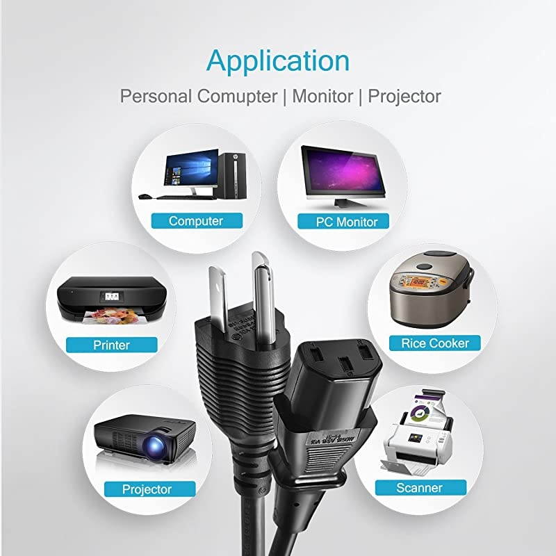 UL Listed  3 Prong AC Power Cord 10ft for Personal ComputerVizioPC MonitorPlasma bravia uhd Smart TV Supply Plug Replacement NEMA 515P to IEC320C13 10A 125V Universal Extension Cable