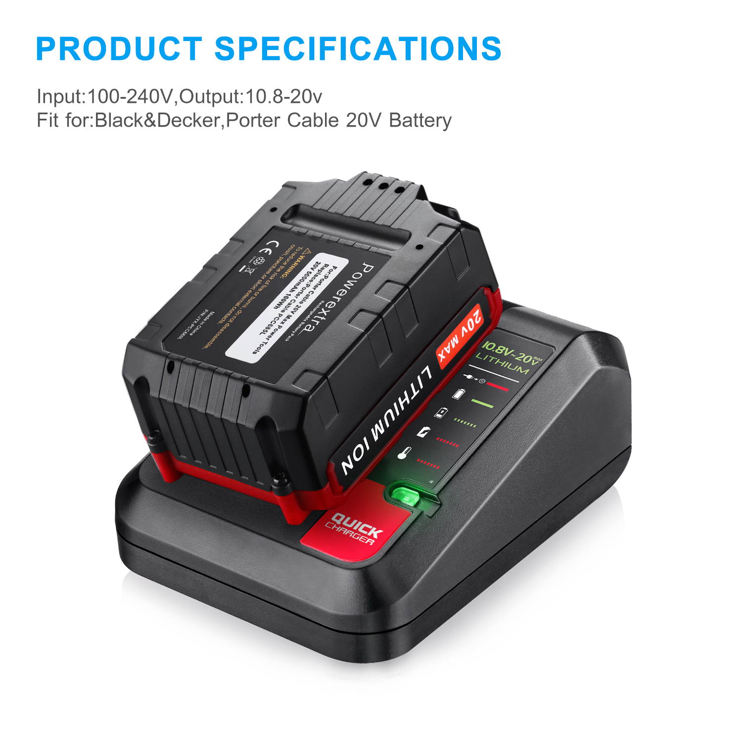 For Porter Cable PCC692L 20V Li-ion Rapid Battery Charger for PCC682L PCC680L