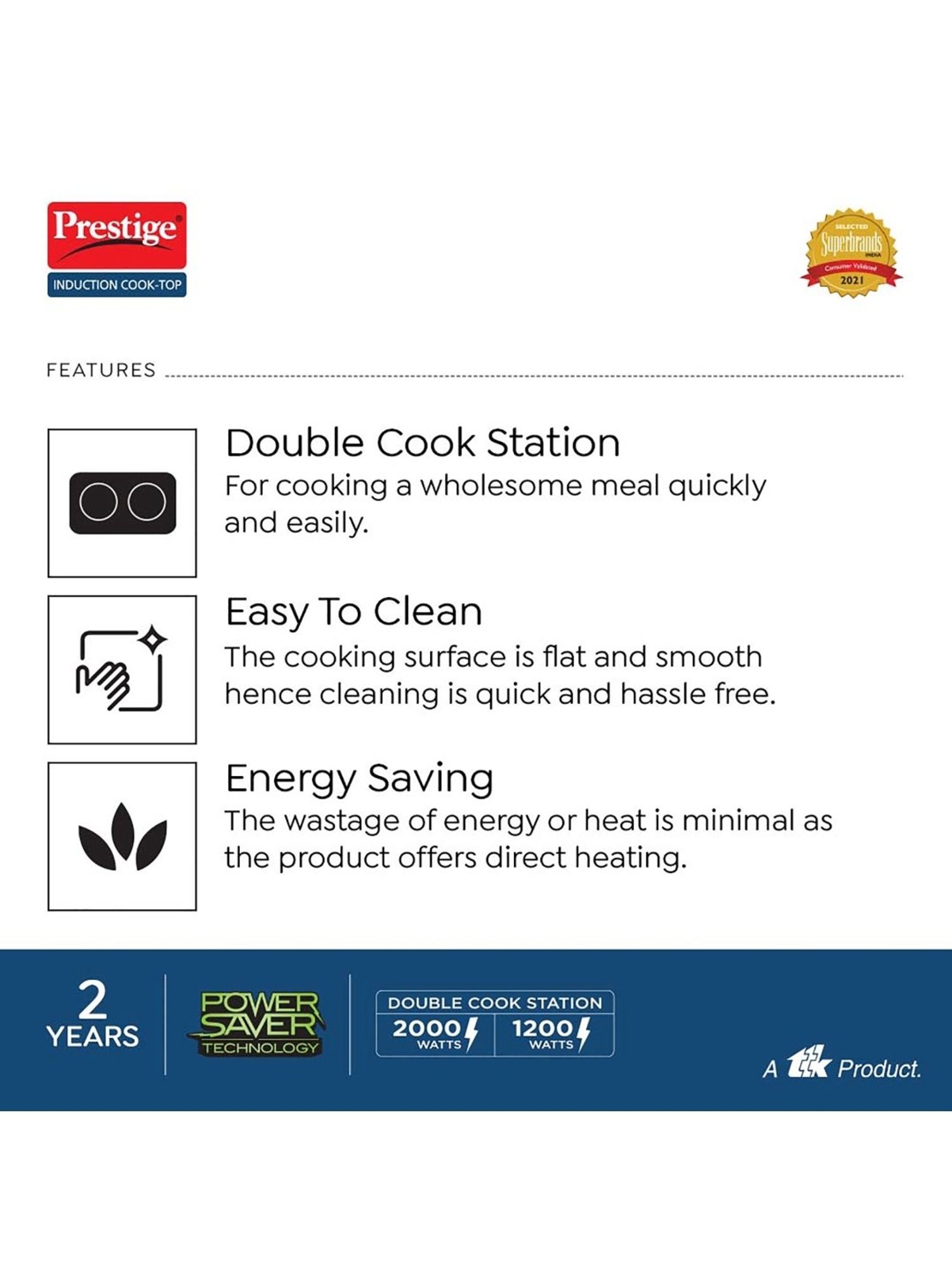 Prestige PIC 16.0 Plus 1900W Induction Cooktop (Black)