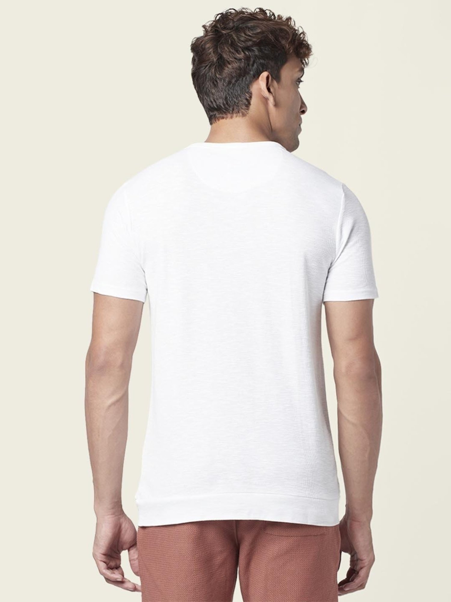 7 Alt by Pantaloons White Cotton Slim Fit Self Pattern T-Shirt