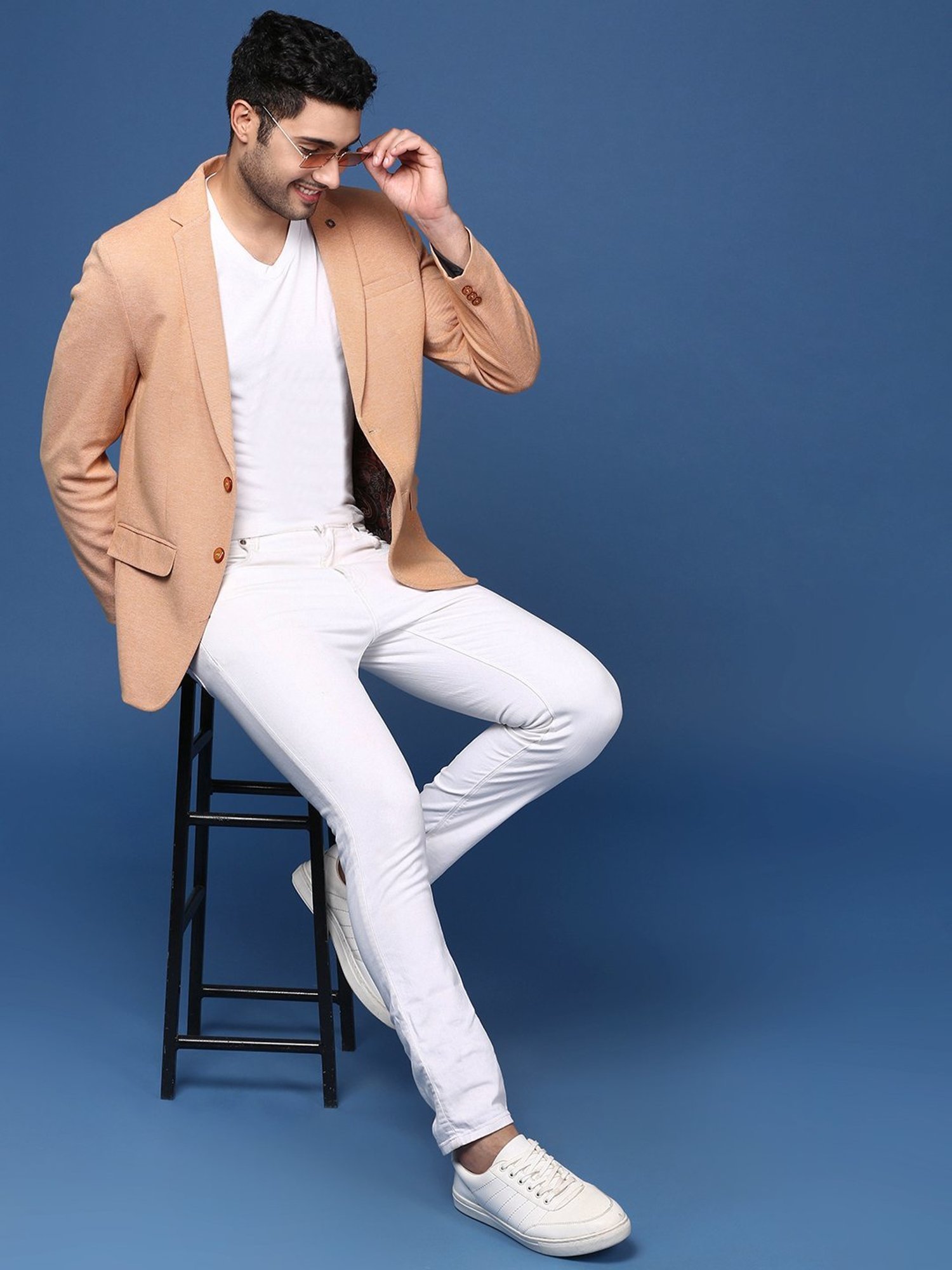 Showoff Orange Cotton Slim Fit Blazer