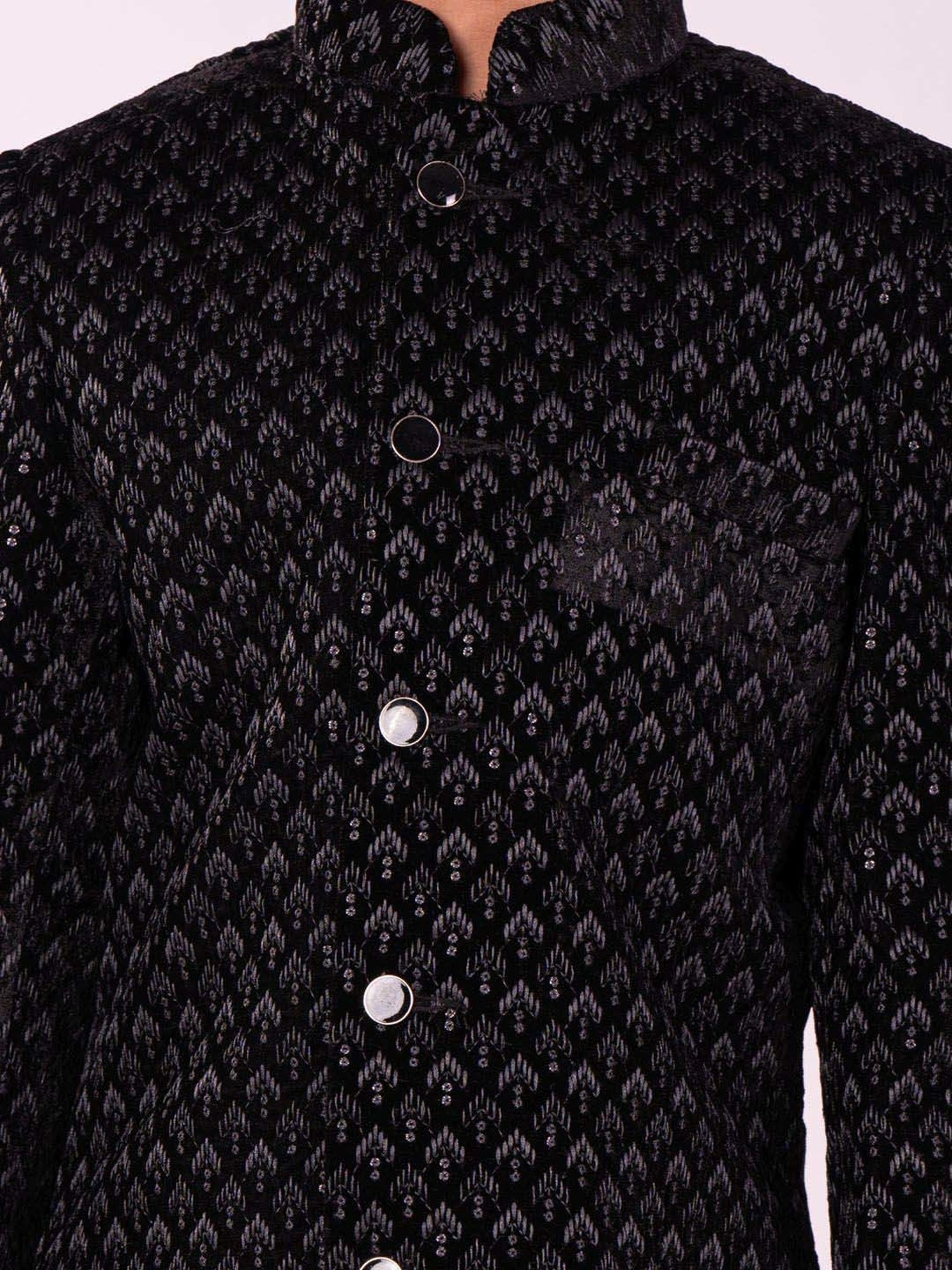 VASTRAMAY Boys Black Embroidery Full Sleeves Indowestern Sets