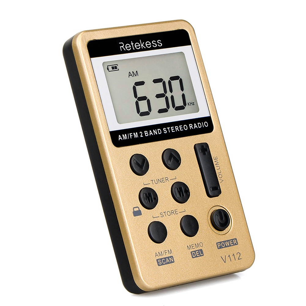 Retekess V-112 Portable AM/ FM Stereo Radio Pocket 2 Band Digital Tuning Radio Mini Receiver Outdoor Radio w/ Earphone Lanyard 1.5 Inch LCD Display Screen Rechargeable 500mAh Battery Sleep Timer