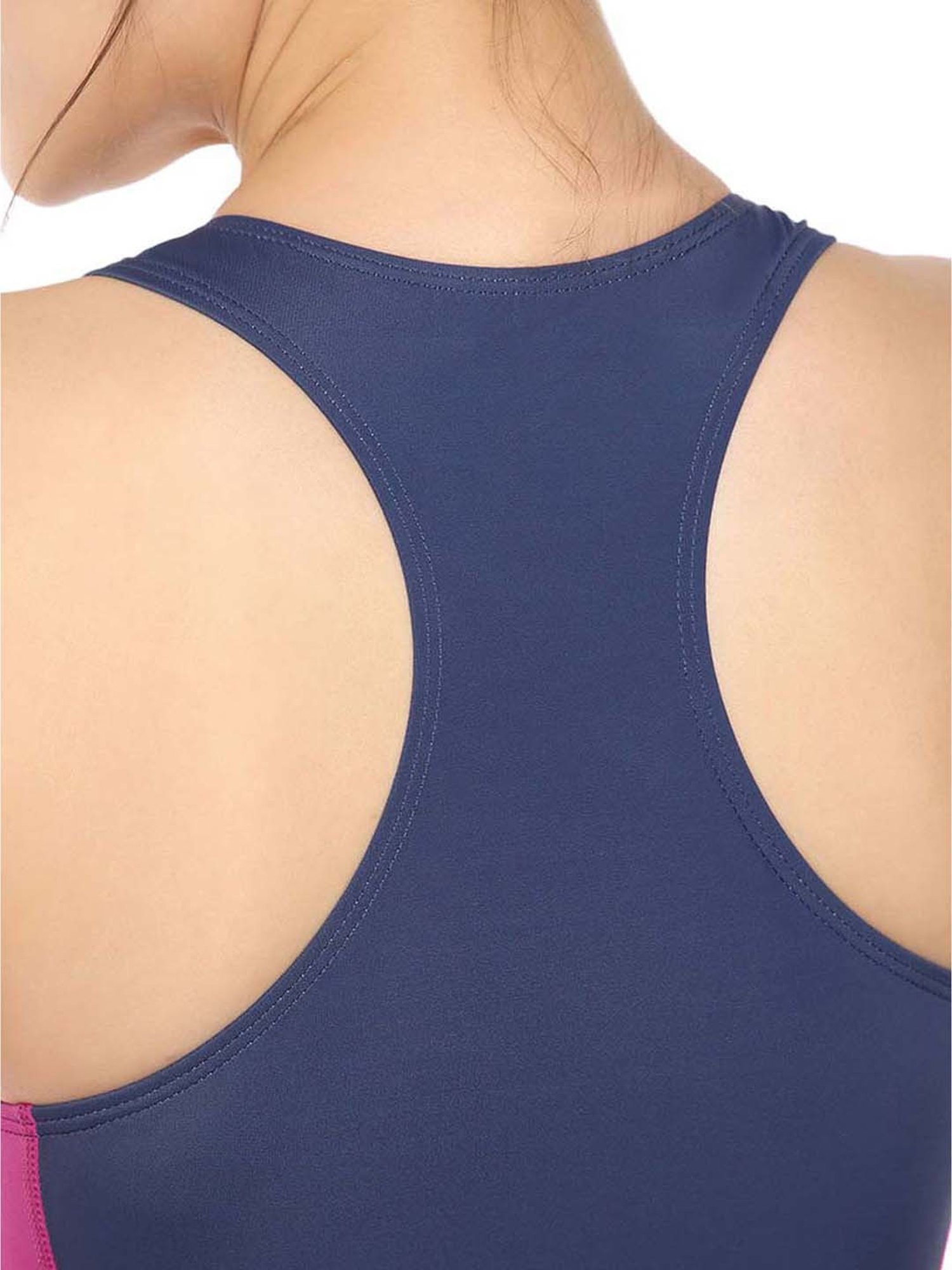 Amante Navy & Pink Color-Block Padded Swim Suit