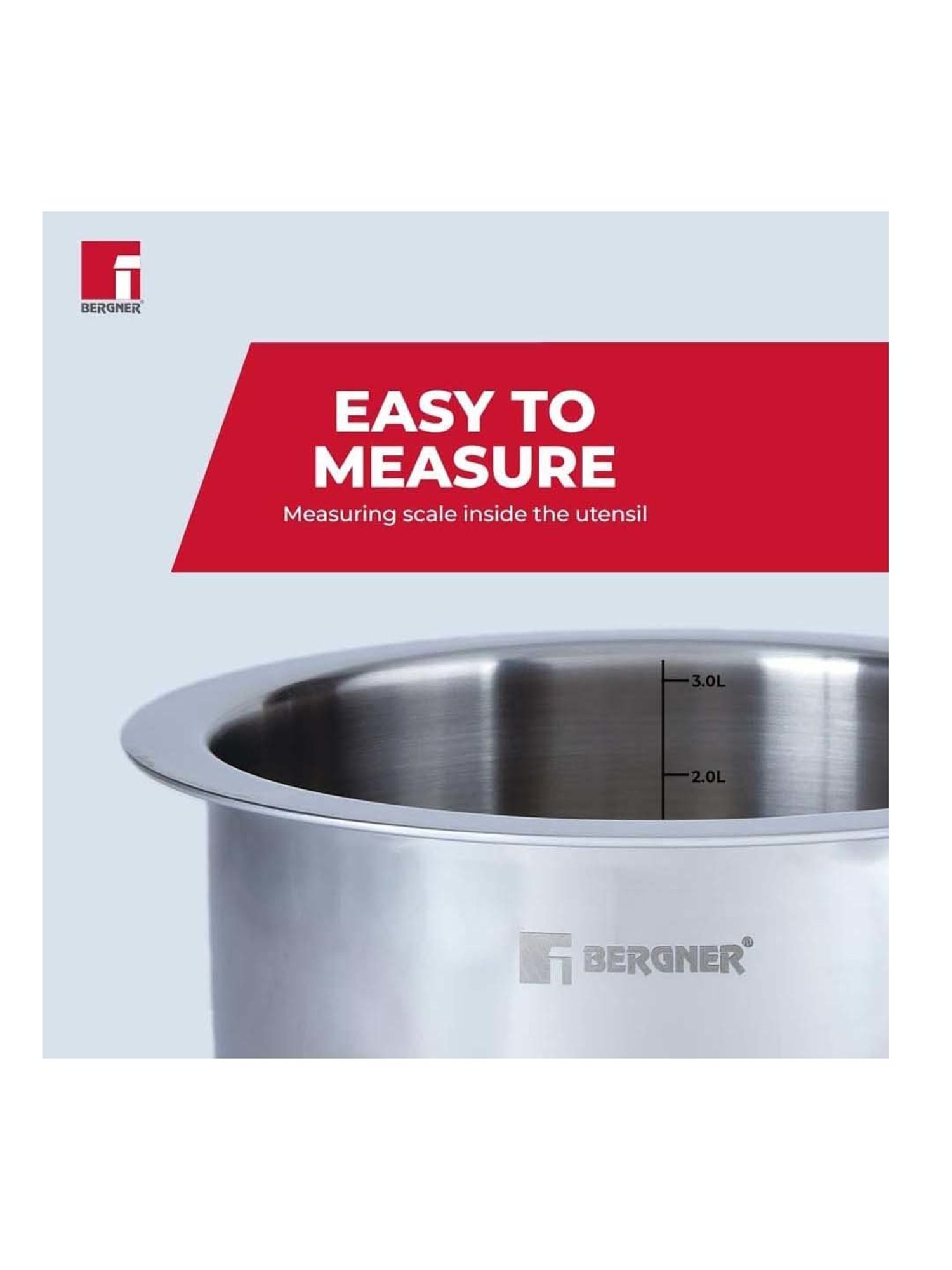 Bergner Tripro Silver Stainless Steel 20 cm Induction Friendly Triply Cooking Pot With Lid (3.1 L)