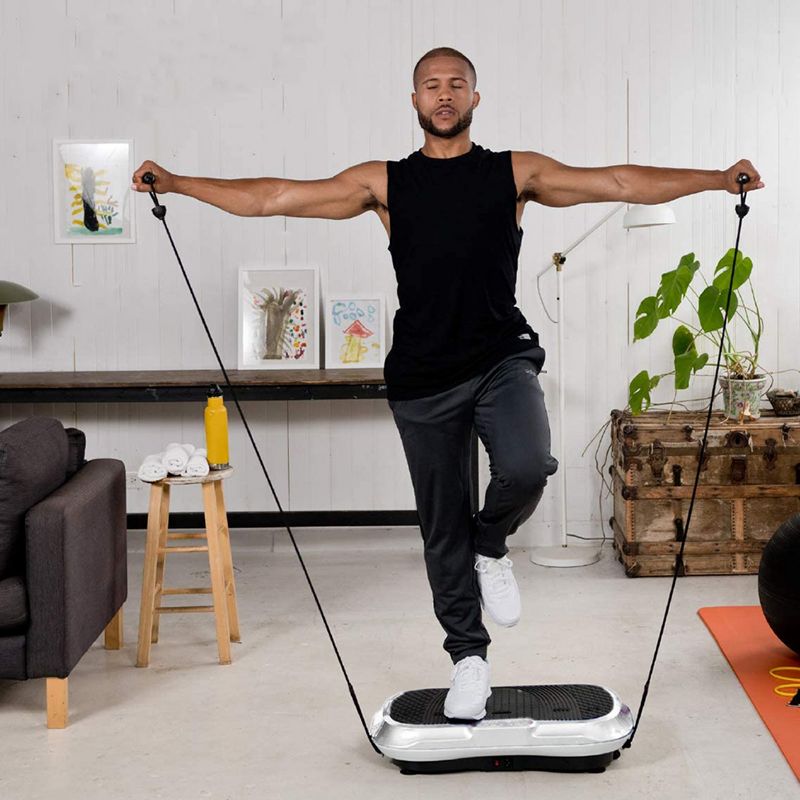 Lifepro Portable Home Body Weight Training Fitness Exercise Workout Waver Vibration Plate Platform Equipment Machine Set with Resistance Bands, White