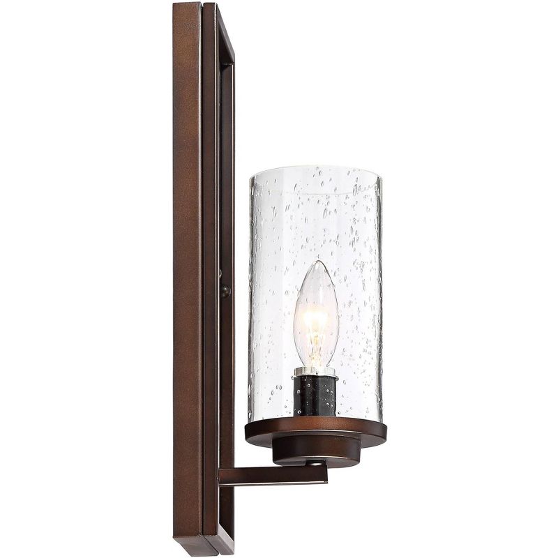 Barnes and Ivy Industrial Wall Light Sconce Bronze Hardwired 14" High Fixture Clear Seedy Cylinder Glass Bedroom Bathroom Hallway