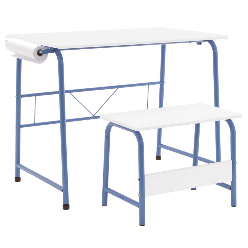 Studio Designs 38022 Homeroom 2 Piece Kids Art Learning Homework Table Desk and Bench Set with 12 Inch Craft Paper Roll and Backpack Hook, Blue/White