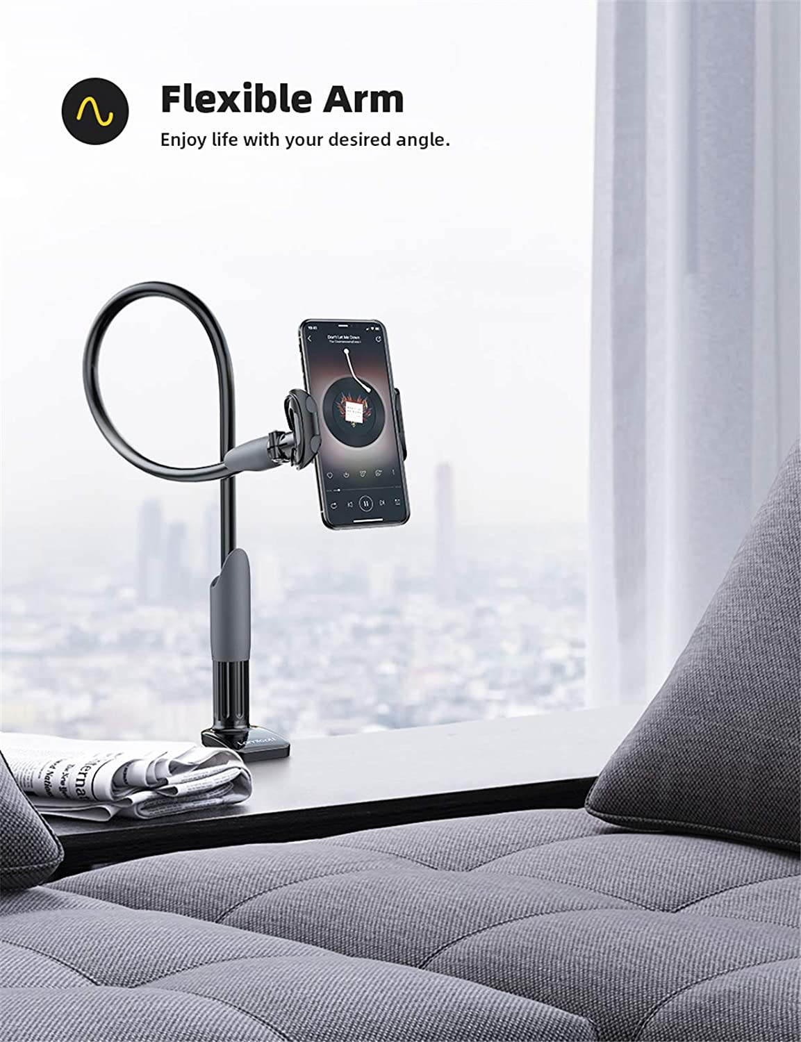 Phone Holder Bed Gooseneck Mount - Cell Phone Clamp Clip for Desk, Flexible Lazy Long Arm Headboard Bedside, Overhead Mount Stand, Compatible with Phone 12 Mini 11 Pro Xs Max XR X 8 7 6 Plus