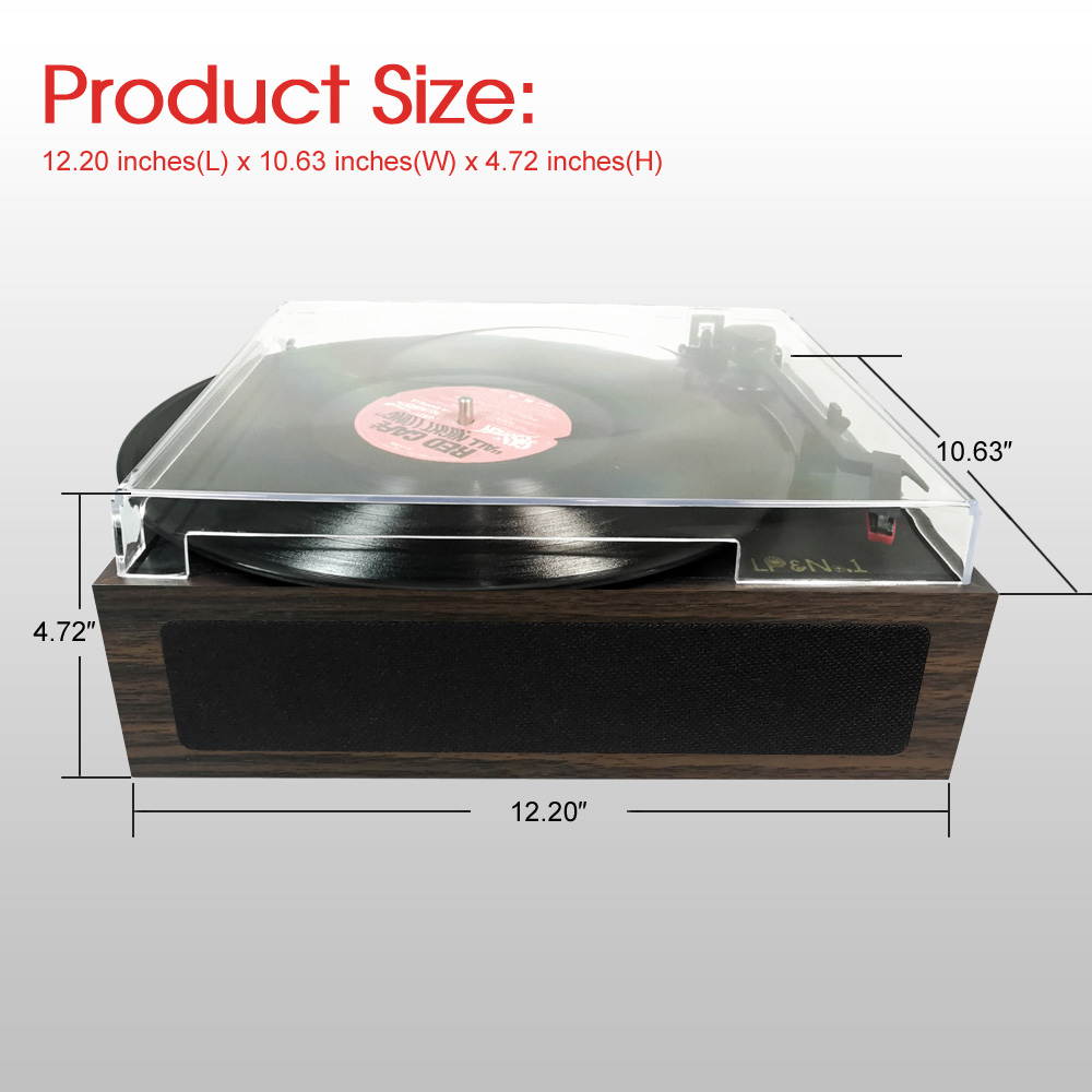 LP&No.1 Vintage Vinyl Record Player with Stereo Speakers,3 Speed Turntable, Light Brown