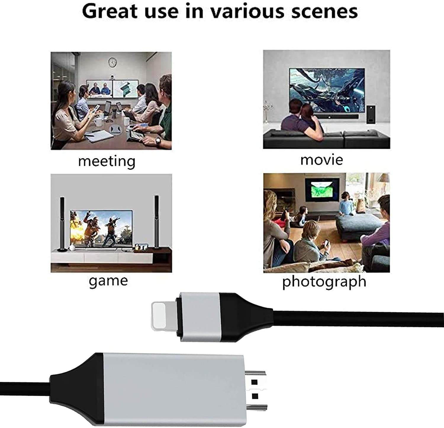 [Apple MFi Certified] Lightning to HDMI Adapter, HDTV Cable Adapter Compatible with iPhone,iPad,iPod 1080P Digital AV Sync Screen Connector on HD TV Monitor Projector-NO Need Power Supply (6.6 Feet)