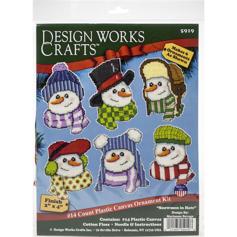 Design Works Plastic Canvas Ornament Kit 3"X3.5" Set Of 6-Snowmen In Hats (14 Count)