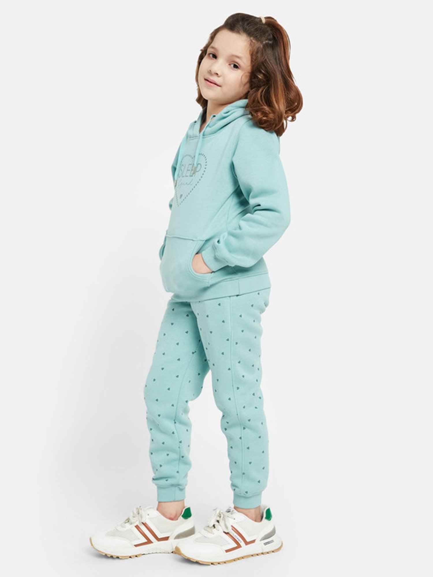 METTLE Kids Light Teal Printed Full Sleeves Tracksuit