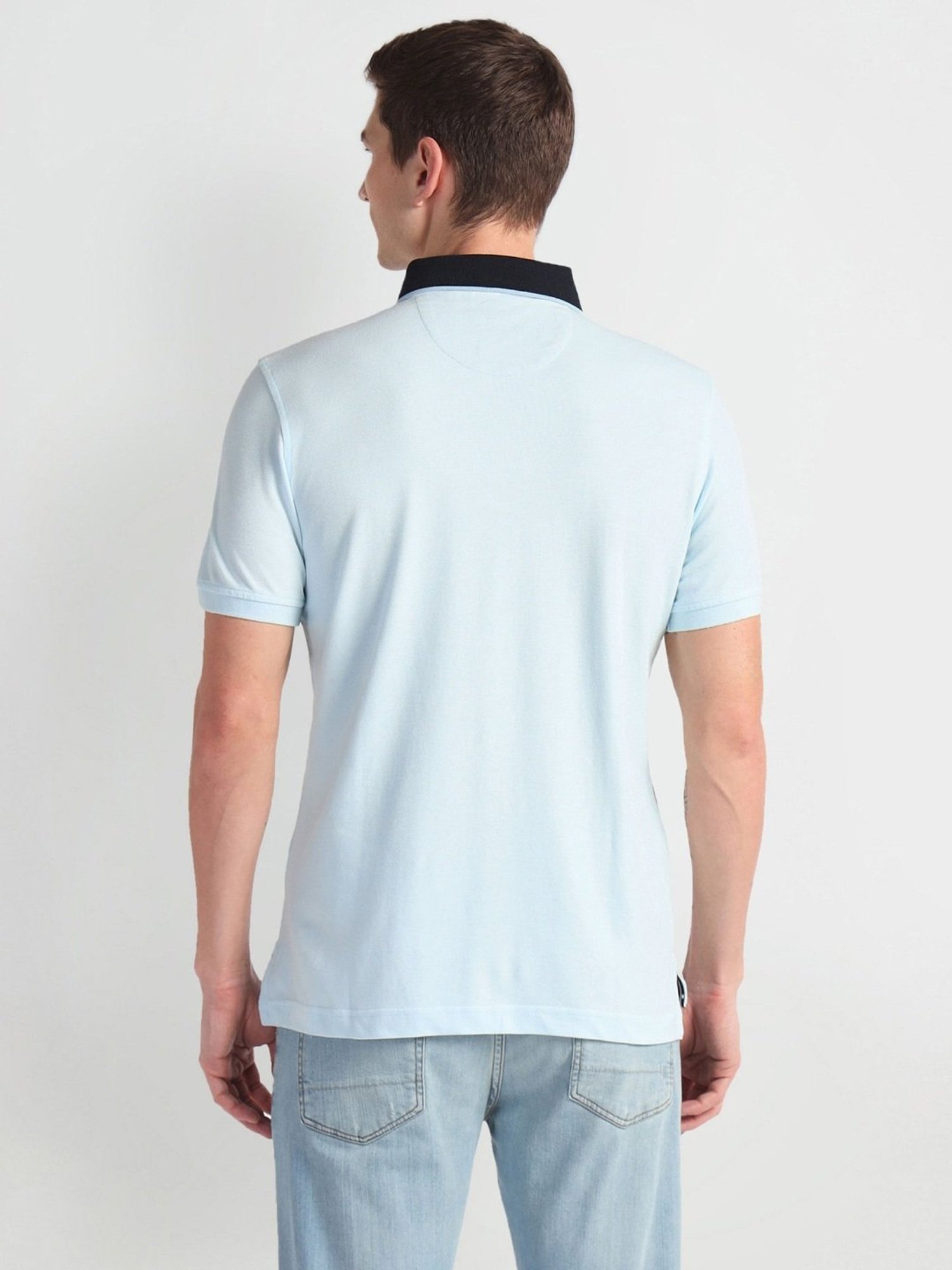 Arrow Sports Blue Cotton Regular Fit Self Pattern Polo T-Shirt