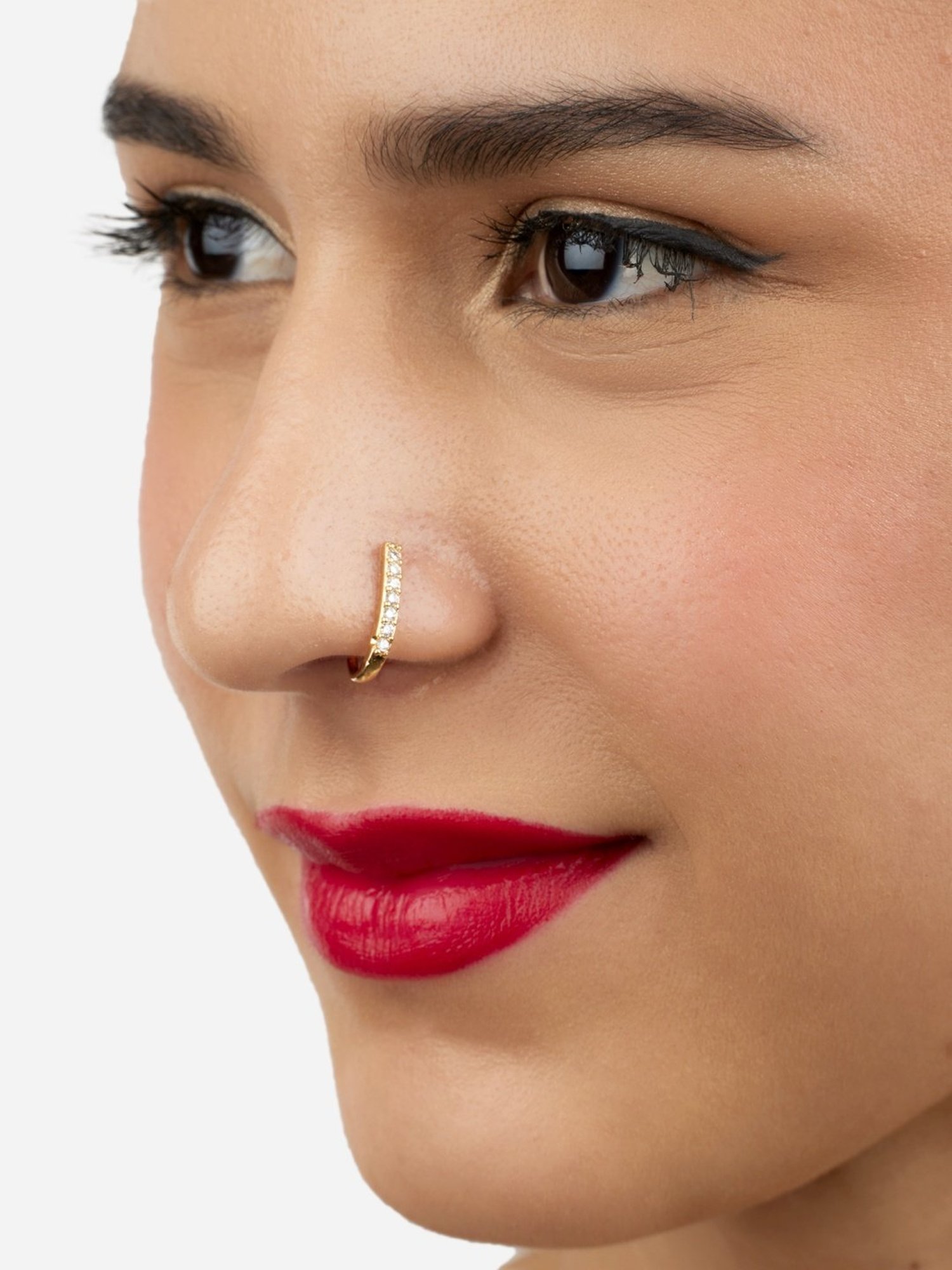 Zaveri Pearls Gold Tone Cubic Zirconia Embellished Contemporary Brass Clip On Nose Pin-ZPFK17173