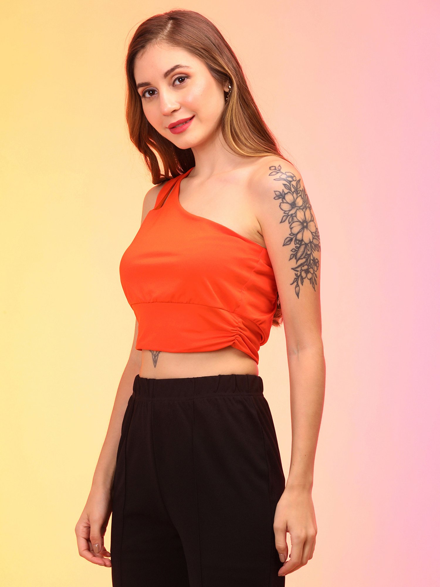 Globus Orange Slim Fit Crop Top