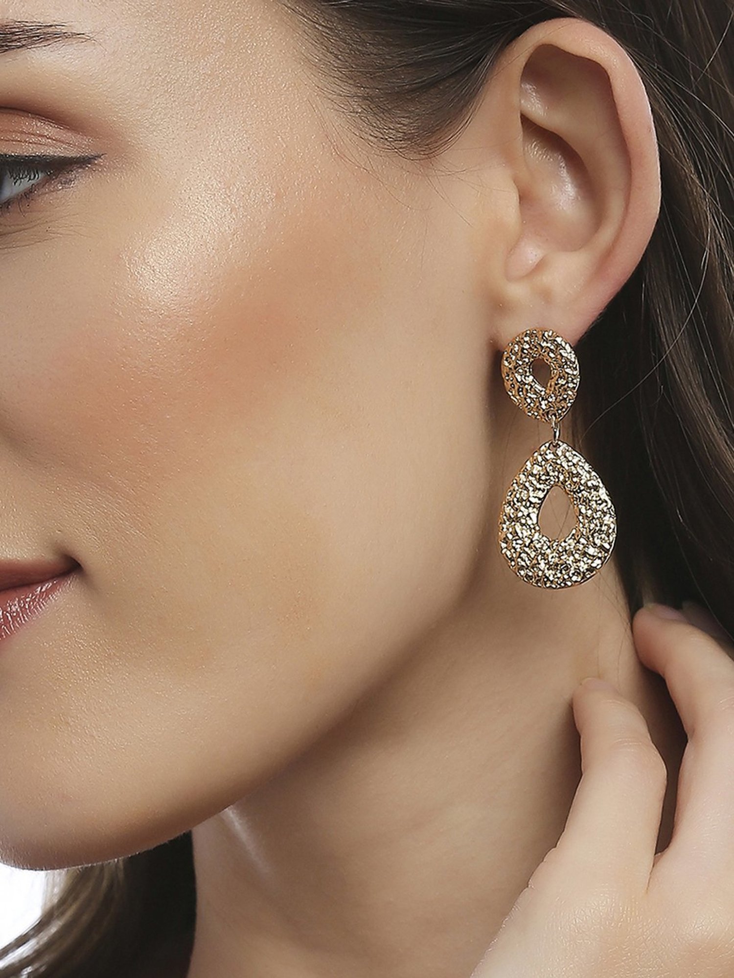 Lilly & Sparkle Gold-Toned Drop-Shaped Textured Dangler Earrings