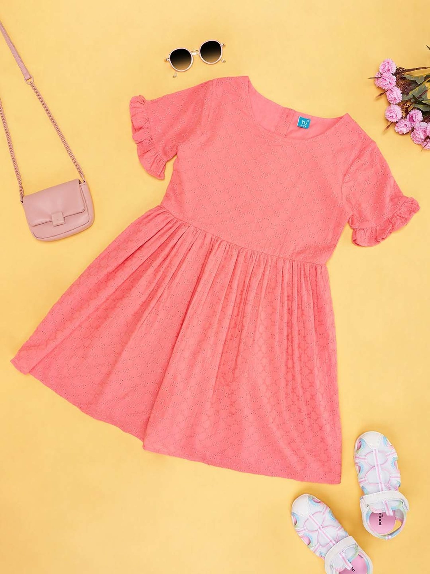 YU by Pantaloons Kids Pink Cotton Embroidered Dress