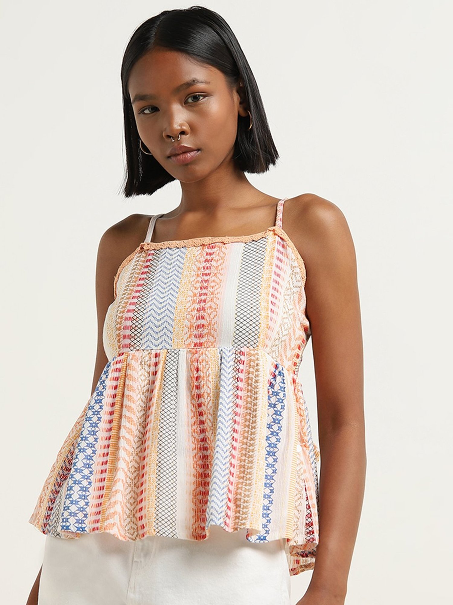 Bombay Paisley by Westside Multicolour Aztec Print Cotton Peplum Top